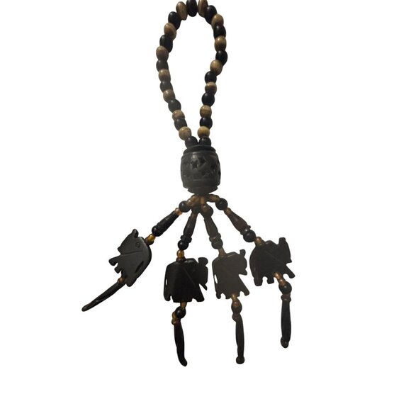 Vintage Pier One 8 Hand Carved Elephant-Themed Beaded Napkin Rings Dining - Picture 6 of 12